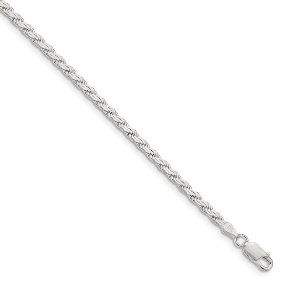 3mm Sterling Silver Solid Flat Rope Chain Bracelet 7 Inch